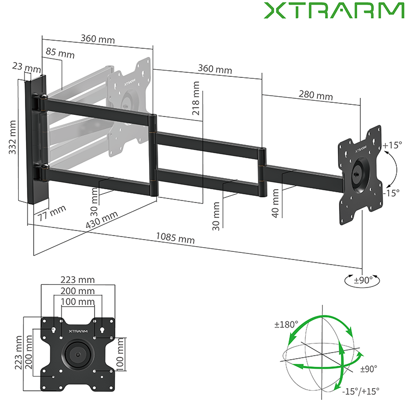 XTRARM Axis XL Svart 108,5 cm - tvvaggfaste.se
