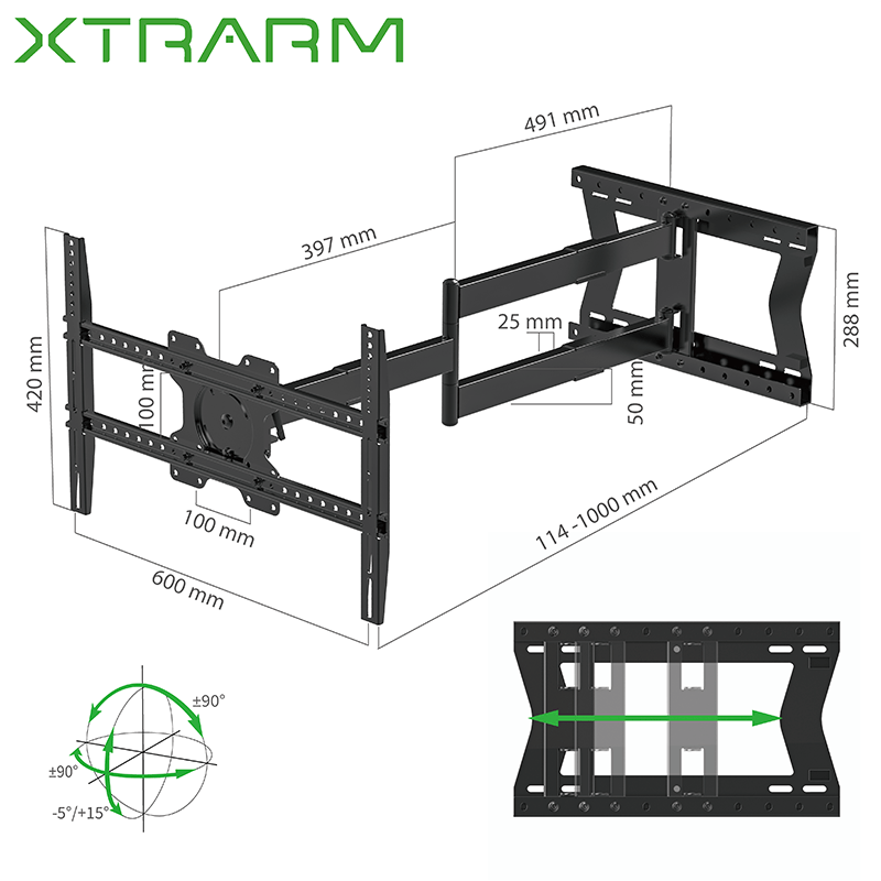 XTRARM Crius 100 cm Rotate 600 TV fäste Svart - tvvaggfaste.se