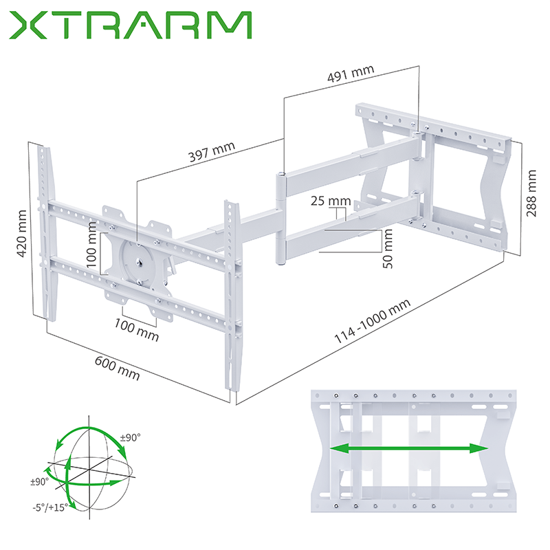 XTRARM Crius 100 cm Rotate 600 TV fäste Vit - tvvaggfaste.se