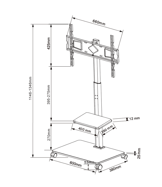 XTRARM Delphos TV Stativ Valnöt med hjul - tvvaggfaste.se