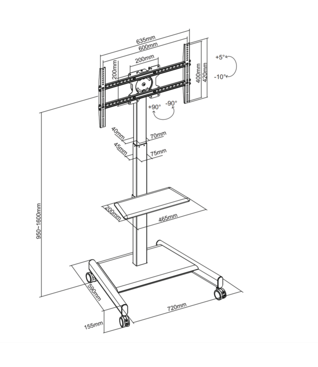 XTRARM TV - stativ Elevate med elektriskt höjdjustering svart - tvvaggfaste.se