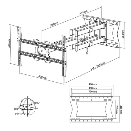 XTRARM Cratos 100 cm Rotate 600 TV fäste Svart - tvvaggfaste.se