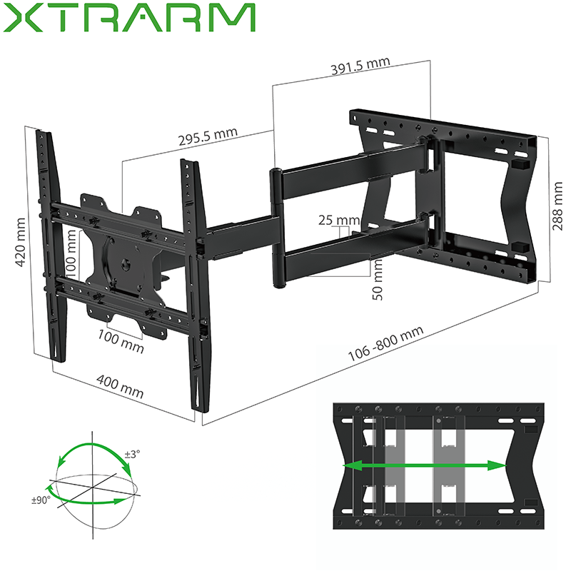 XTRARM Tantal 80 cm Fixed TV fäste Svart - tvvaggfaste.se