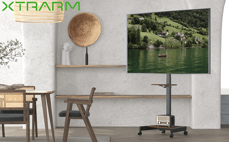 XTRARM TV - stativ Elevate med elektriskt höjdjustering valnöt - tvvaggfaste.se